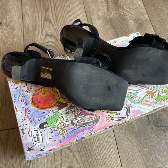 JEFFREY CAMPBELL Honolulu Floral Suede Ankle Strap Sandals Sz 7.5 - Picture 14 of 14